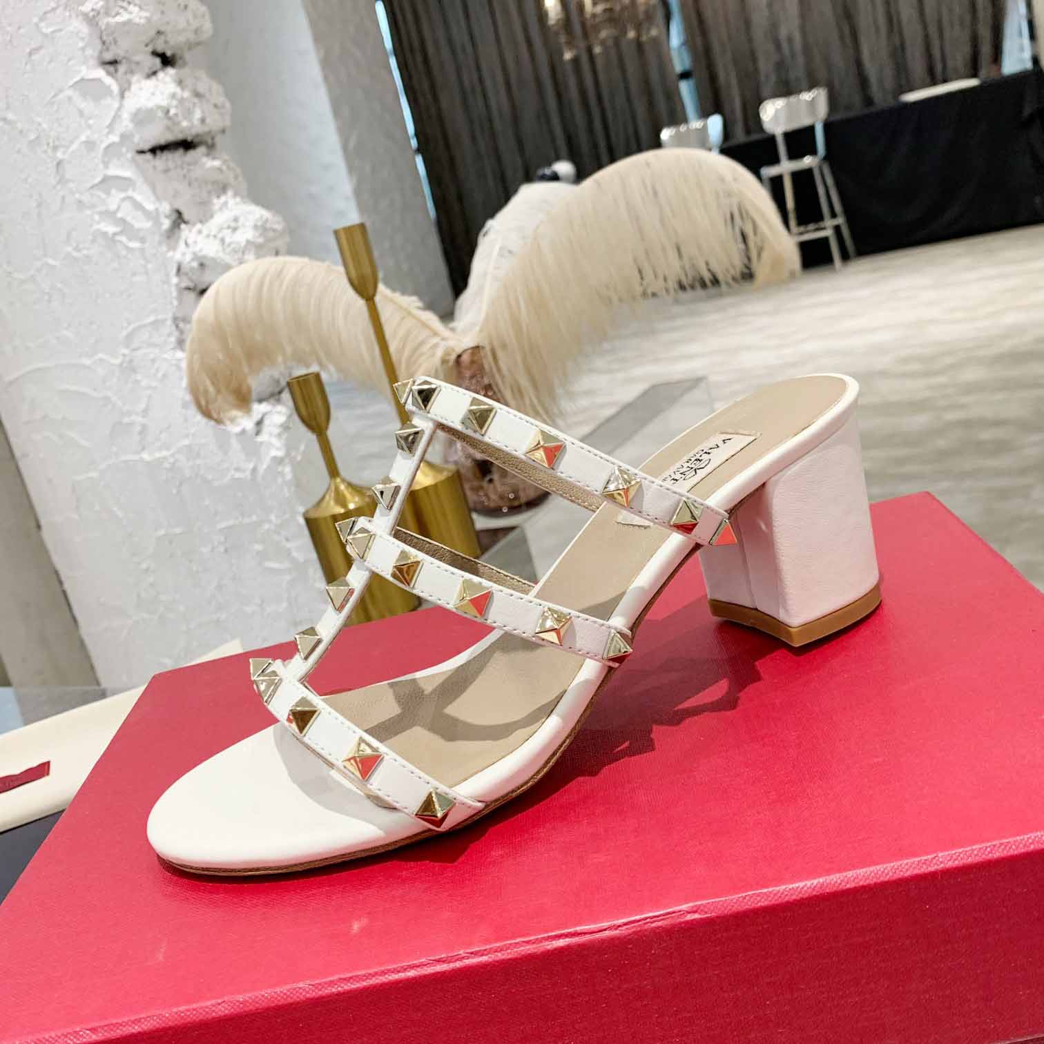 Valenti Rockstud Calfskin Leather Slide Sandal  - DopestKickz