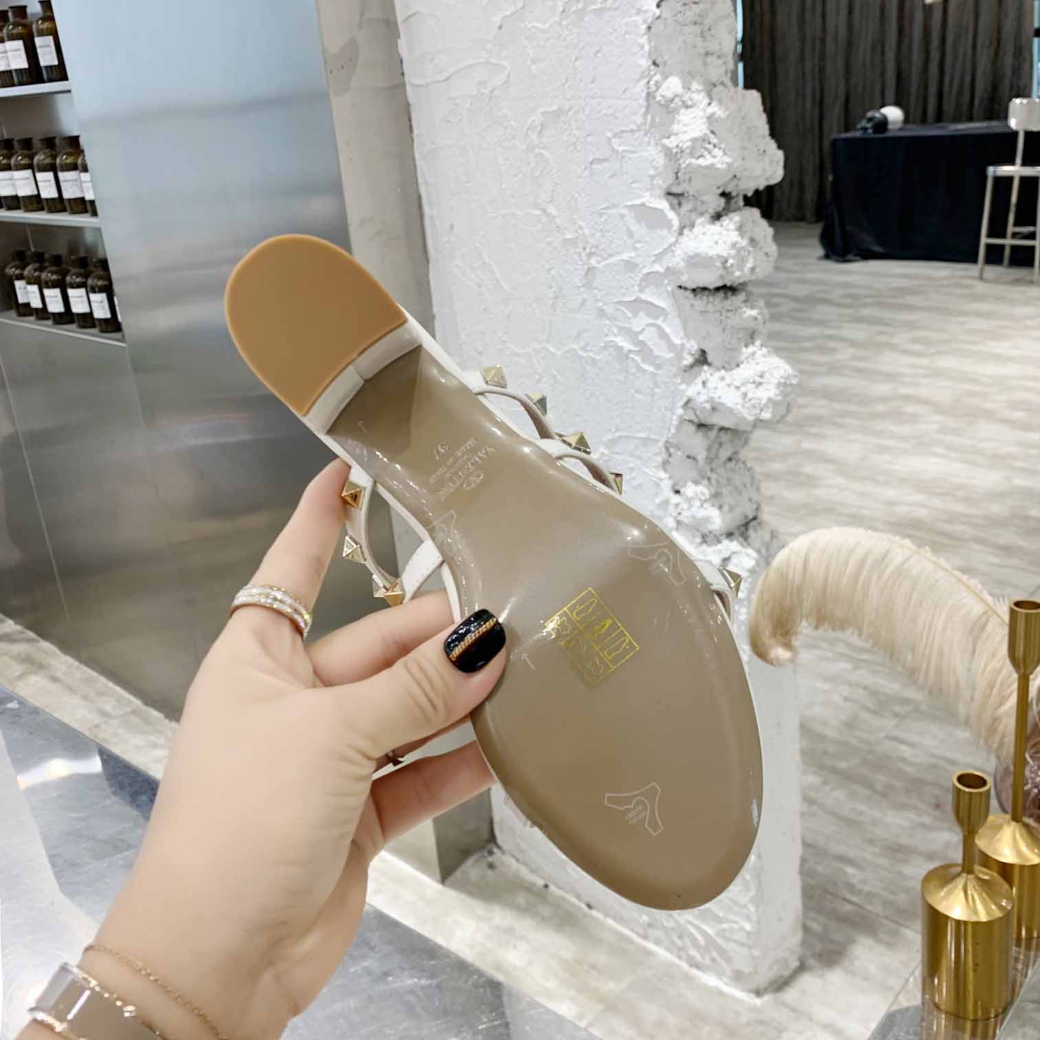 Valenti Rockstud Calfskin Leather Slide Sandal  - DopestKickz