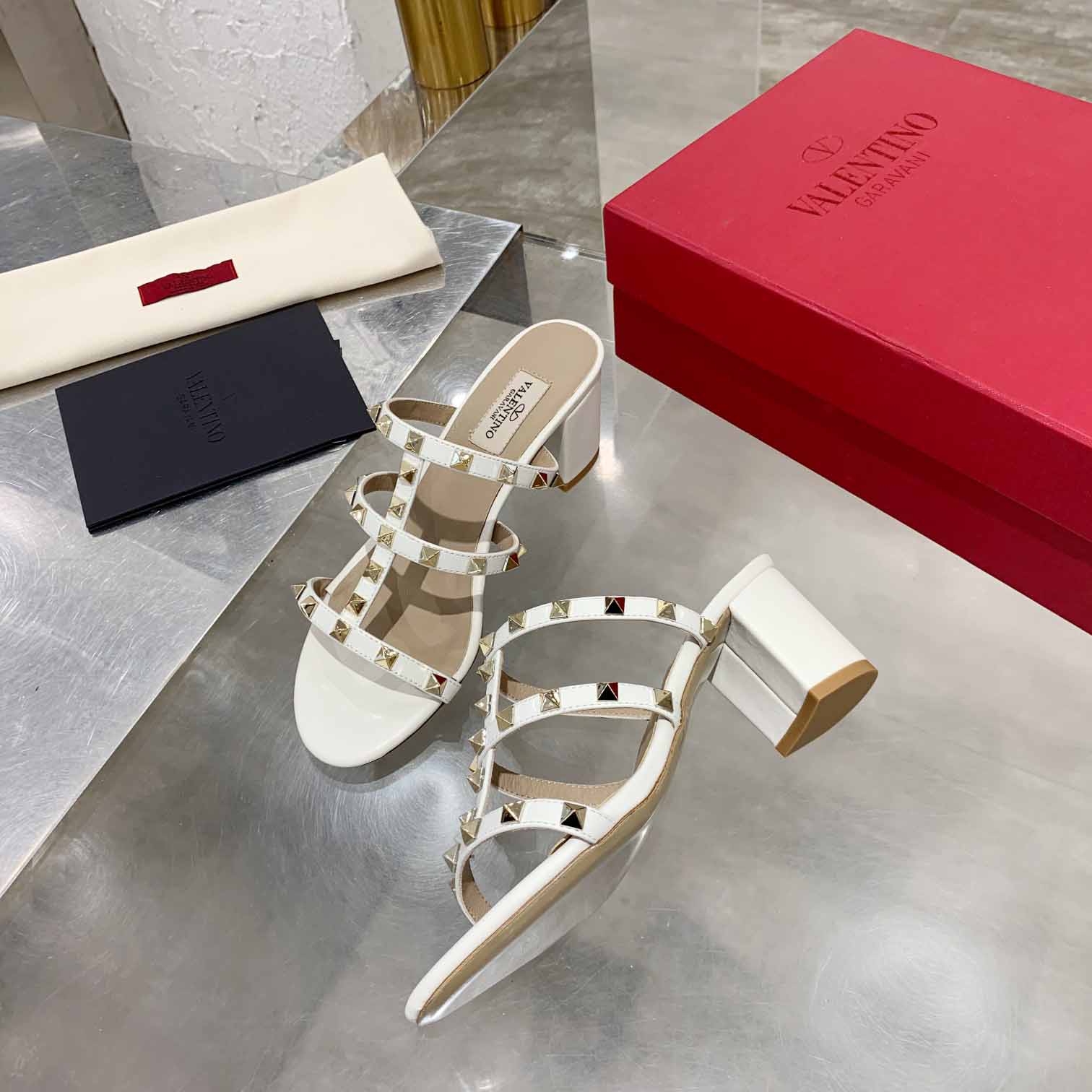 Valenti Rockstud Calfskin Leather Slide Sandal  - DopestKickz