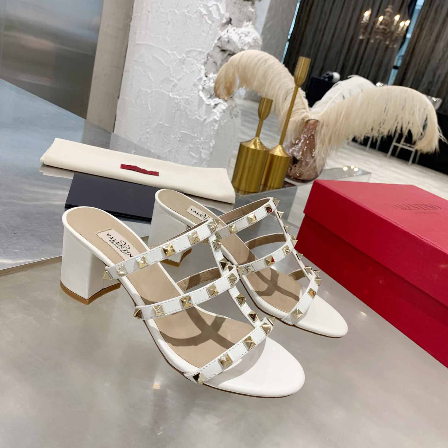 Valenti Rockstud Calfskin Leather Slide Sandal  - DopestKickz