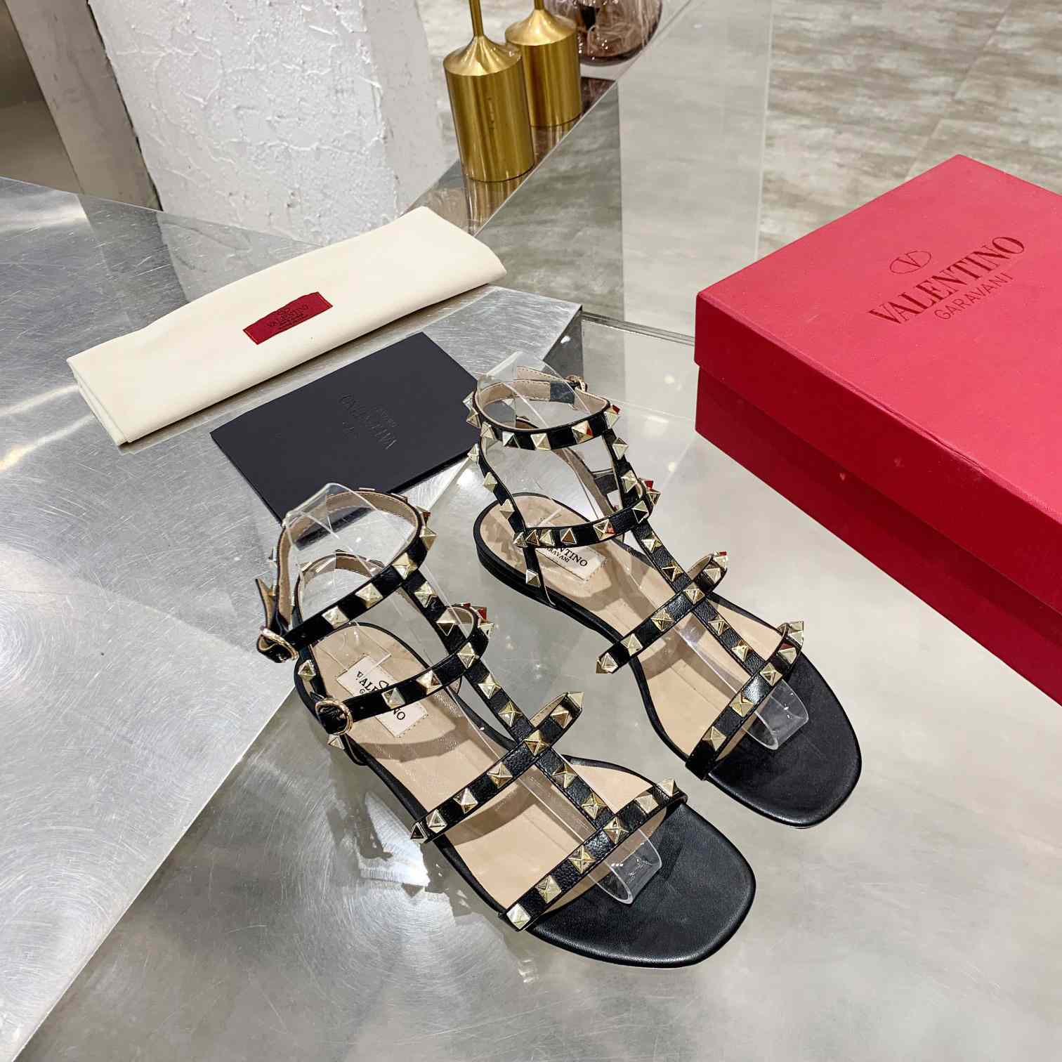 Valenti Rockstud Flat calfskin Sandal With Straps  - DopestKickz