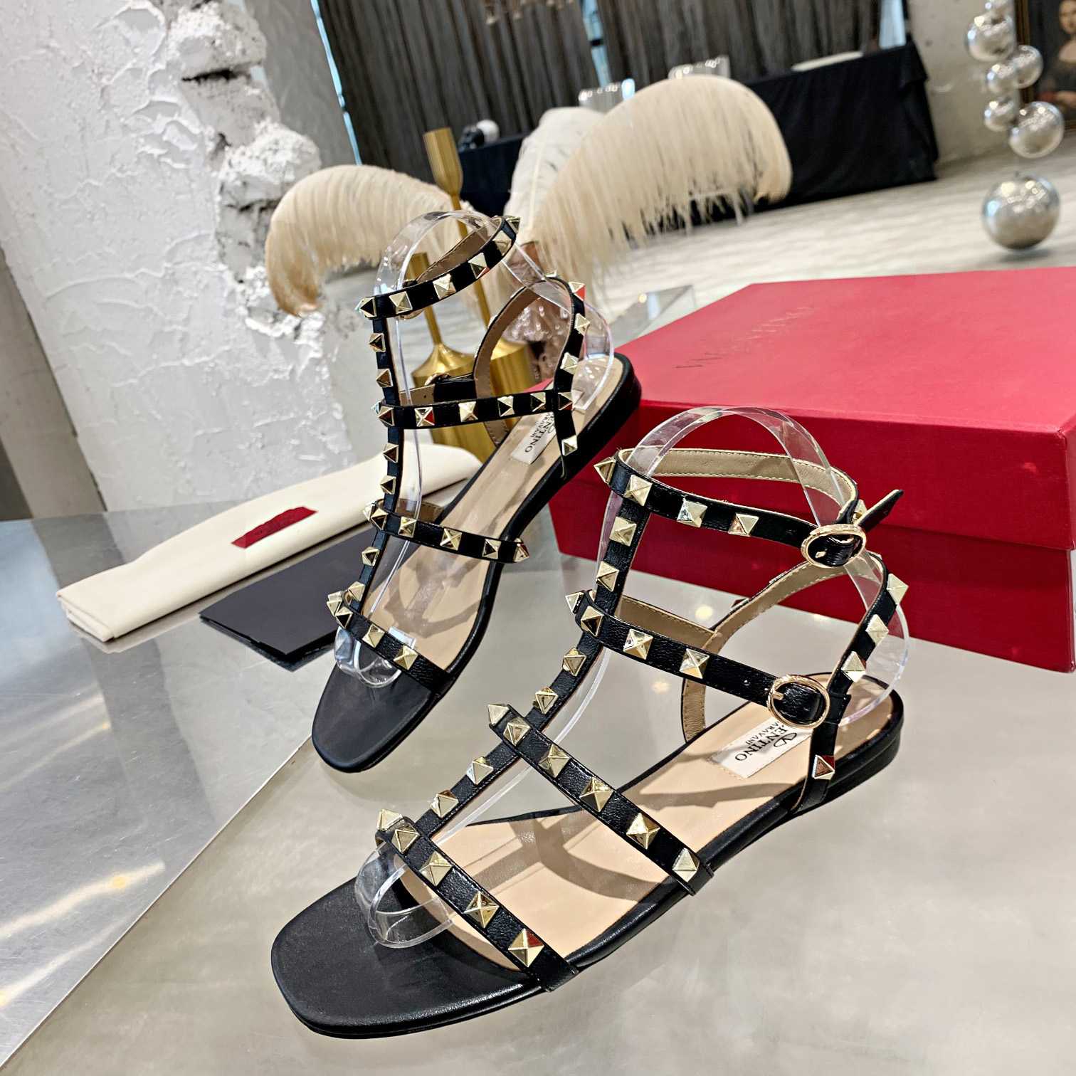 Valenti Rockstud Flat calfskin Sandal With Straps  - DopestKickz