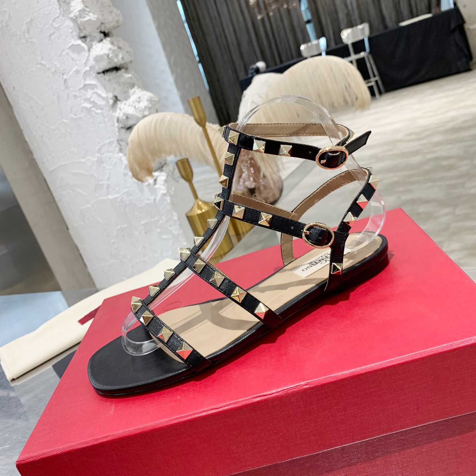 Valenti Rockstud Flat calfskin Sandal With Straps  - DopestKickz