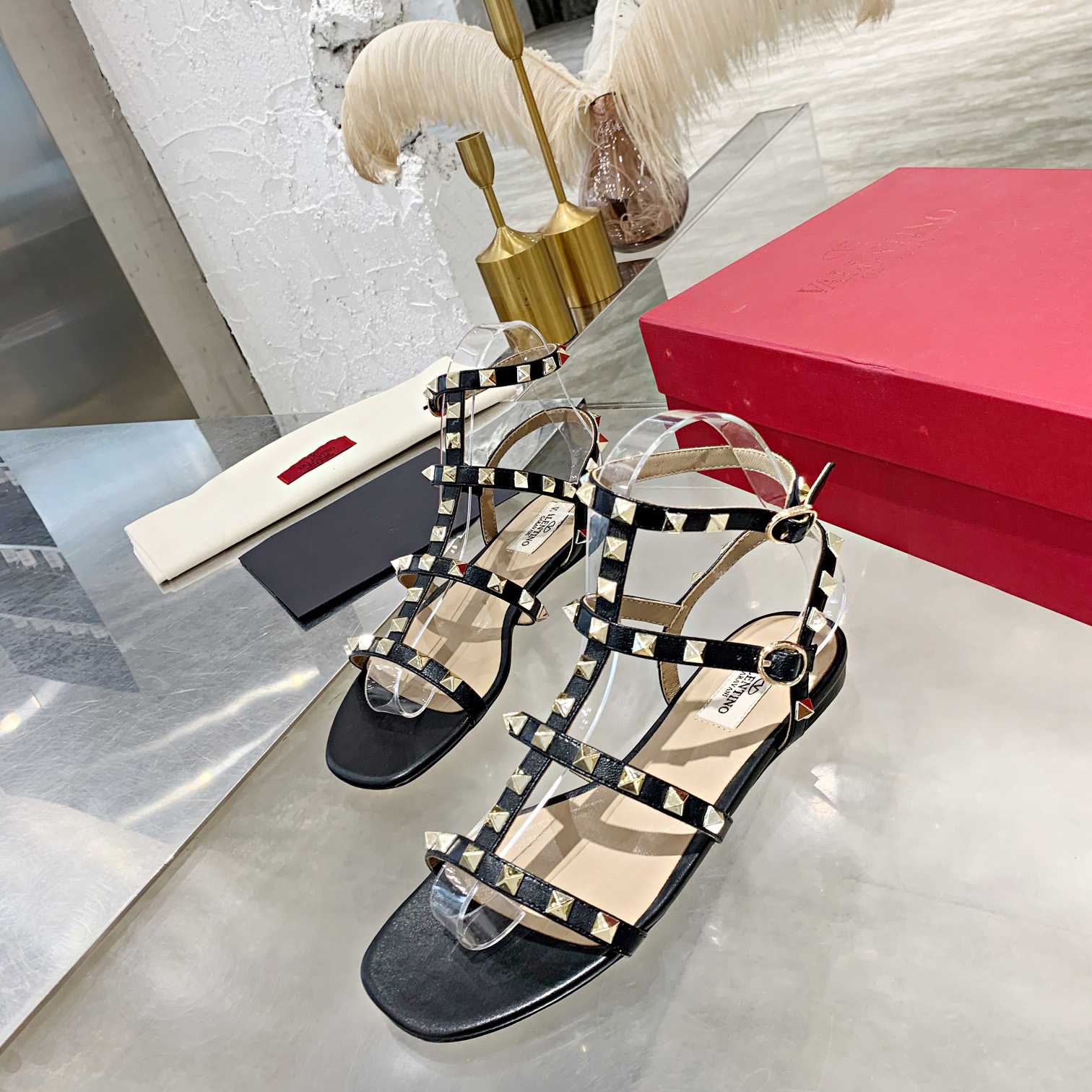 Valenti Rockstud Flat calfskin Sandal With Straps  - DopestKickz