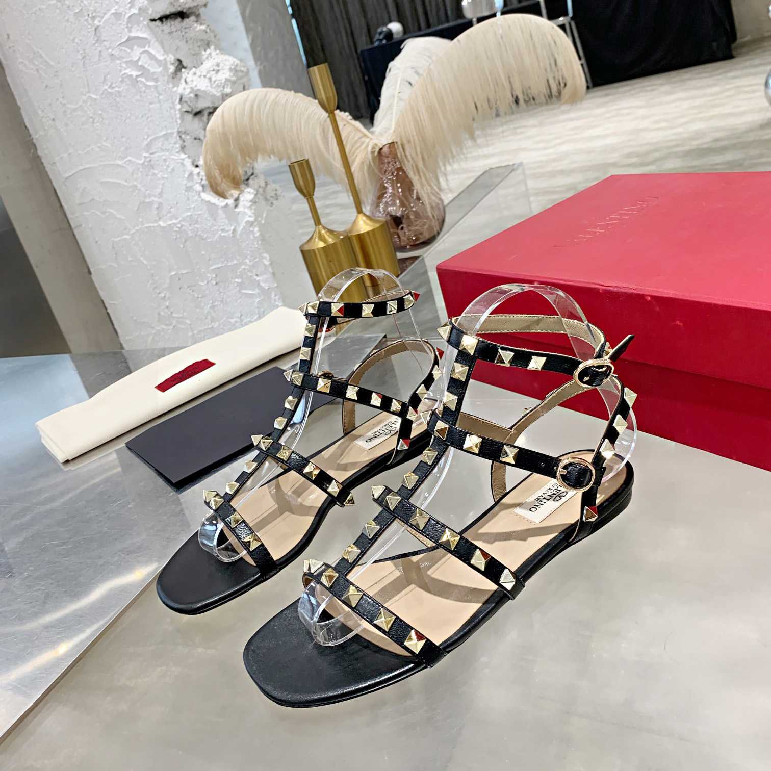 Valenti Rockstud Flat calfskin Sandal With Straps  - DopestKickz