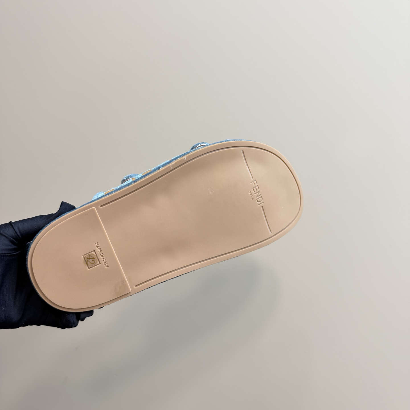 Fendi Feel Light Blue FF Jacquard Velvet Slides - DopestKickz