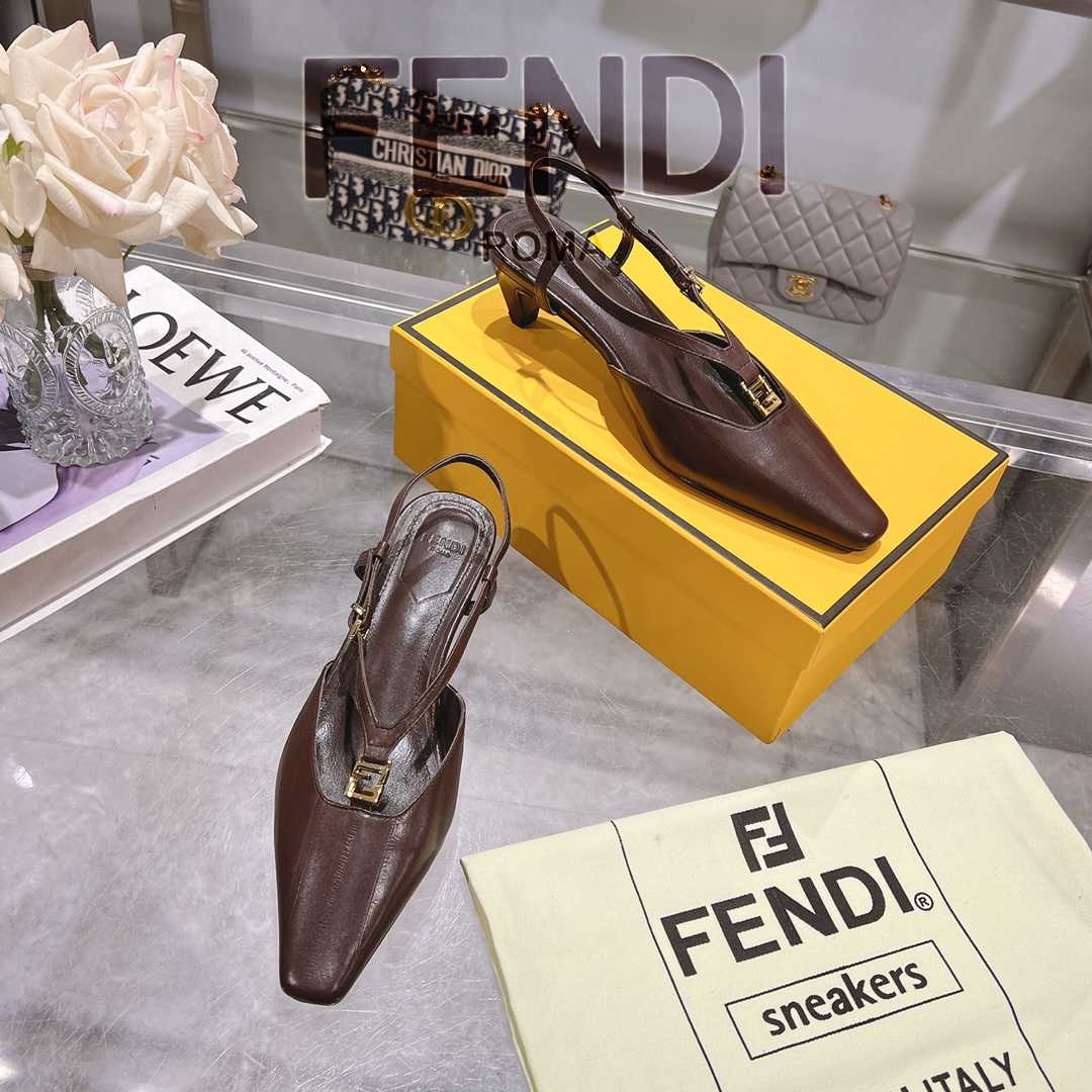 Fendi FFold Brown Eel Leather Low-heeled Slingbacks - DopestKickz