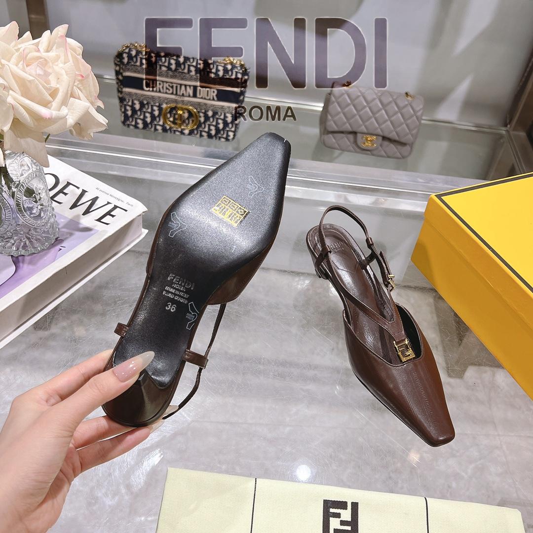 Fendi FFold Brown Eel Leather Low-heeled Slingbacks - DopestKickz