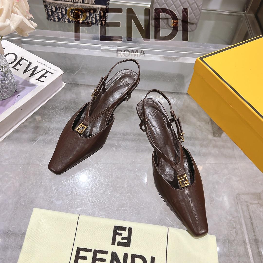 Fendi FFold Brown Eel Leather Low-heeled Slingbacks - DopestKickz
