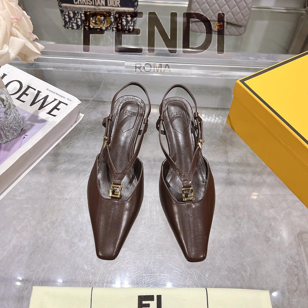 Fendi FFold Brown Eel Leather Low-heeled Slingbacks - DopestKickz