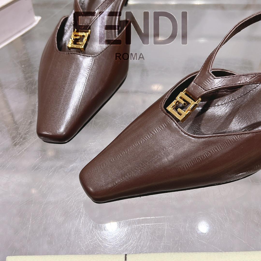 Fendi FFold Brown Eel Leather Low-heeled Slingbacks - DopestKickz