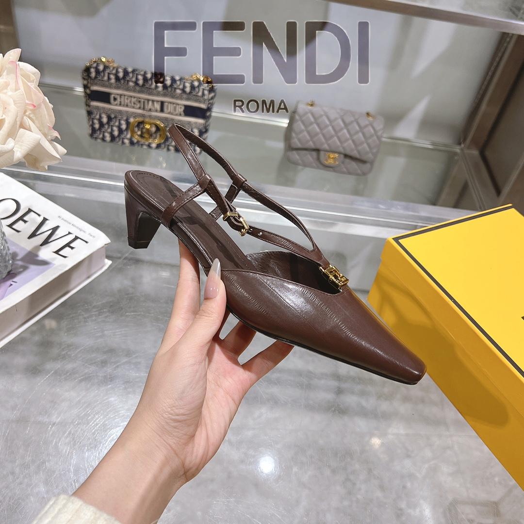 Fendi FFold Brown Eel Leather Low-heeled Slingbacks - DopestKickz