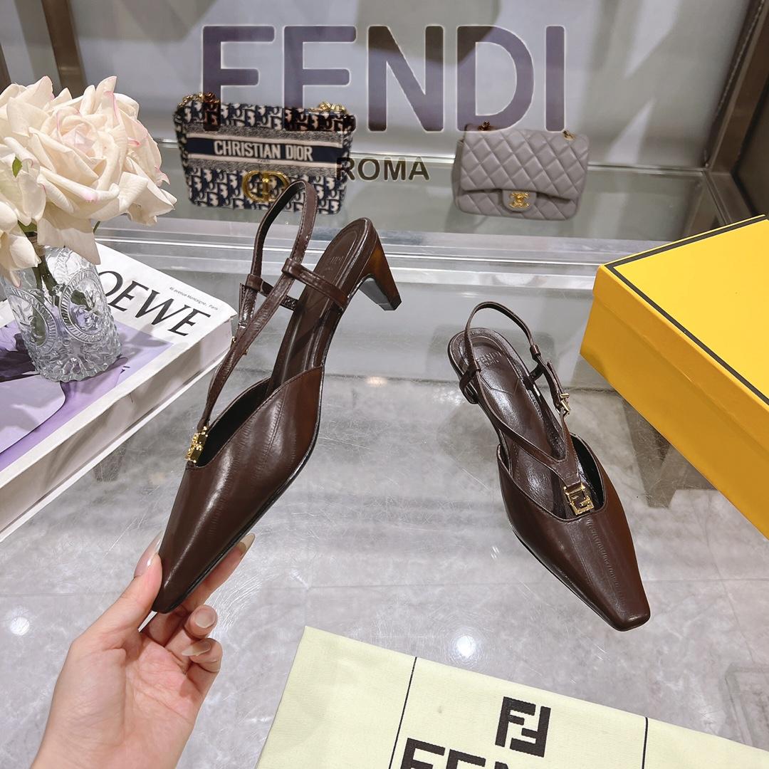 Fendi FFold Brown Eel Leather Low-heeled Slingbacks - DopestKickz