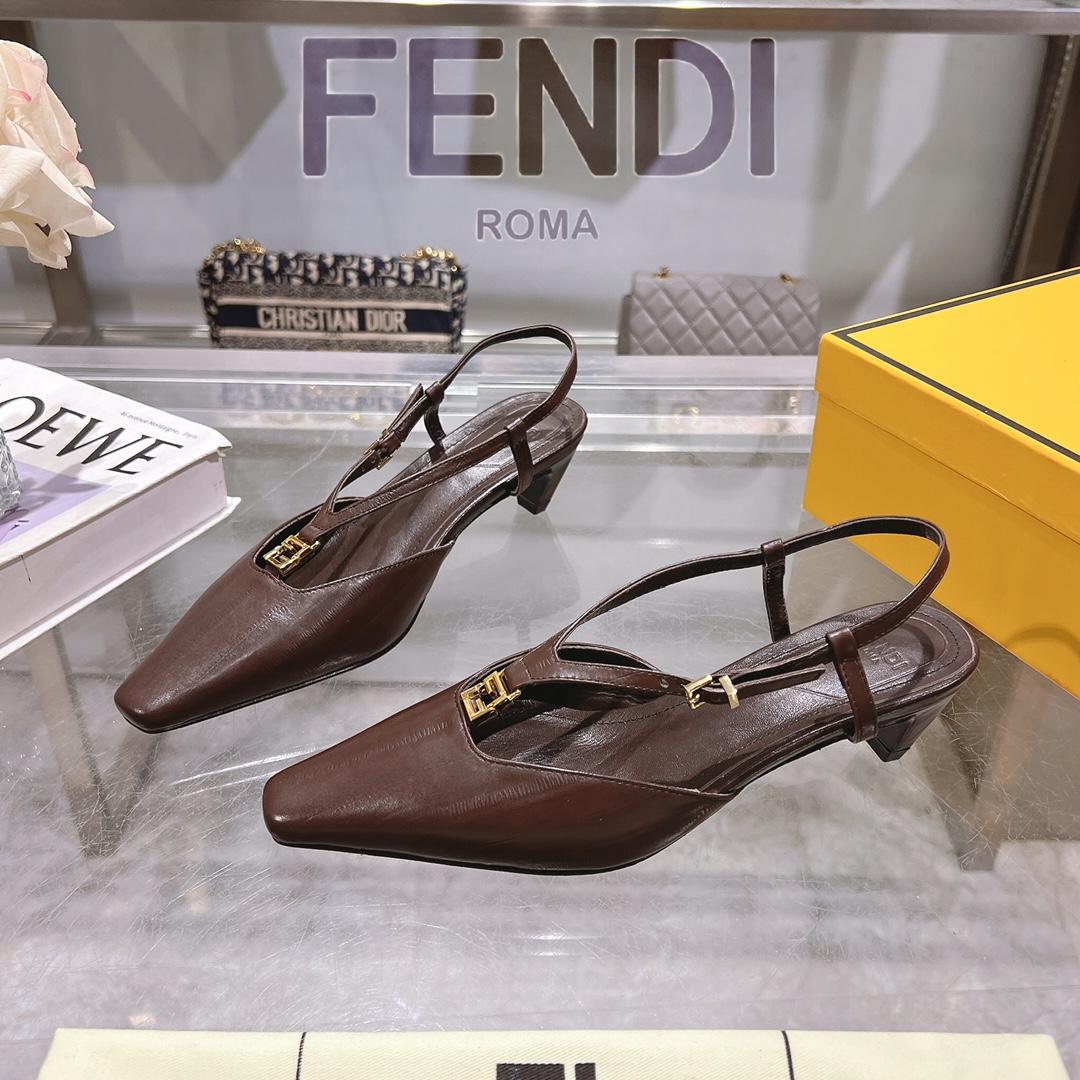 Fendi FFold Brown Eel Leather Low-heeled Slingbacks - DopestKickz