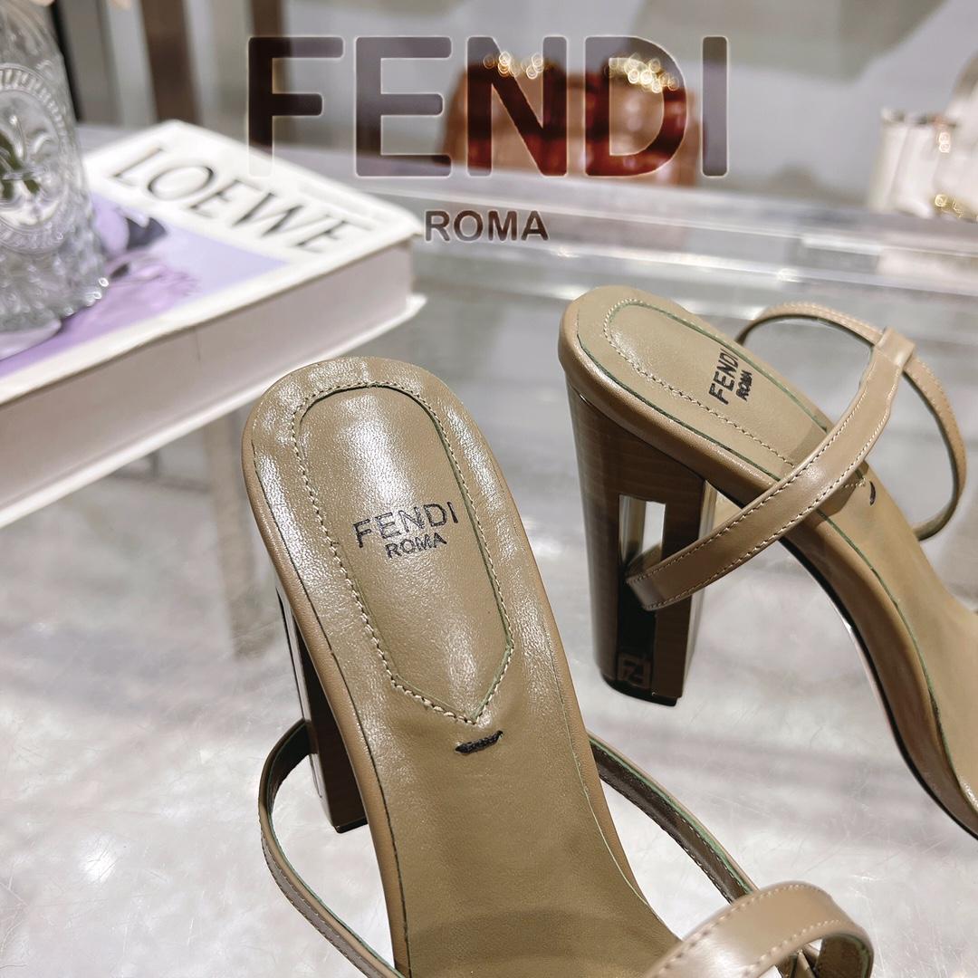 Fendi Delfina Green FF Nappa Leather High-heeled Sandals - DopestKickz