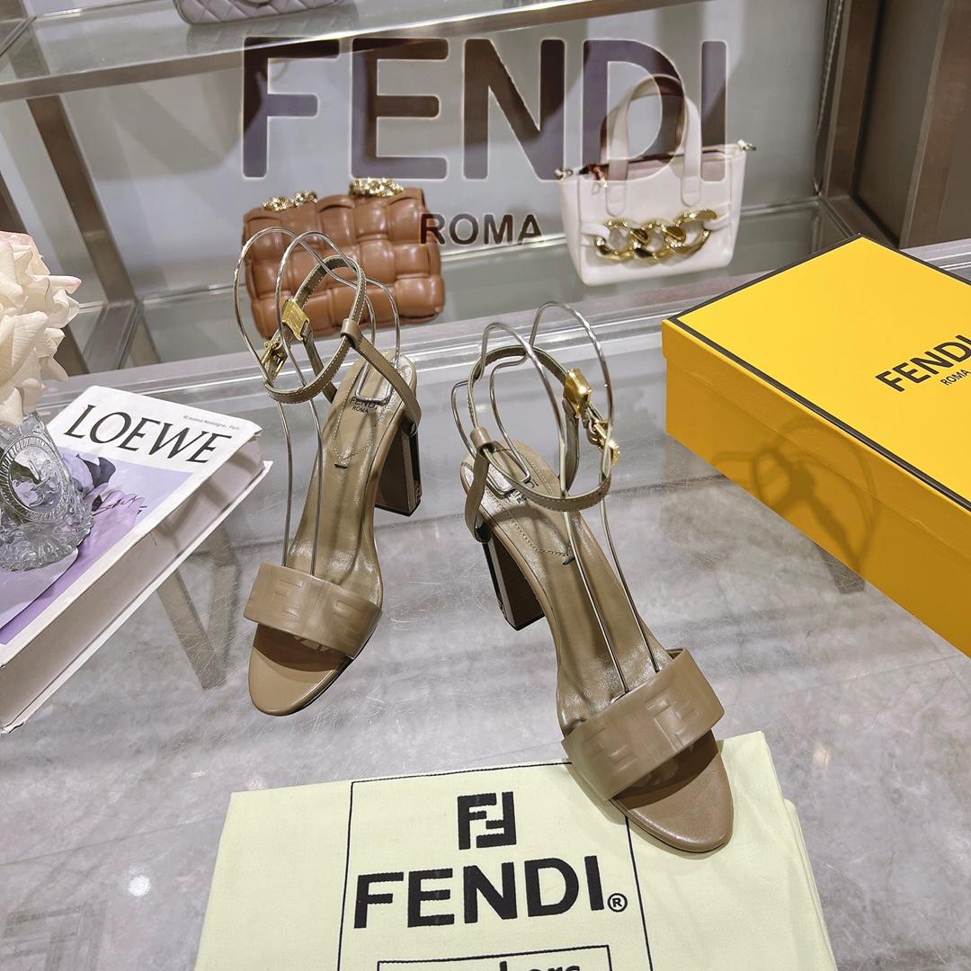 Fendi Delfina Green FF Nappa Leather High-heeled Sandals - DopestKickz