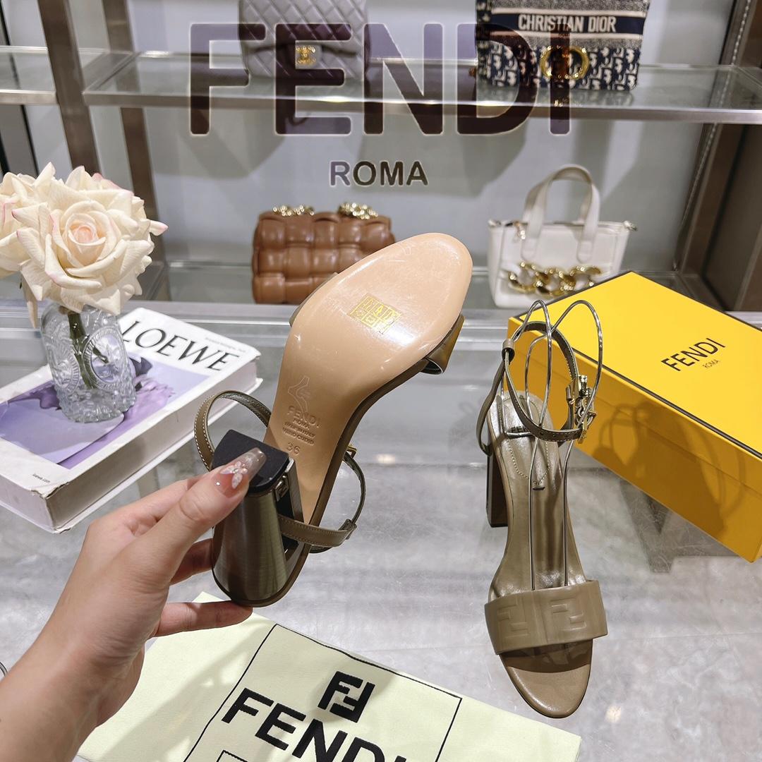 Fendi Delfina Green FF Nappa Leather High-heeled Sandals - DopestKickz