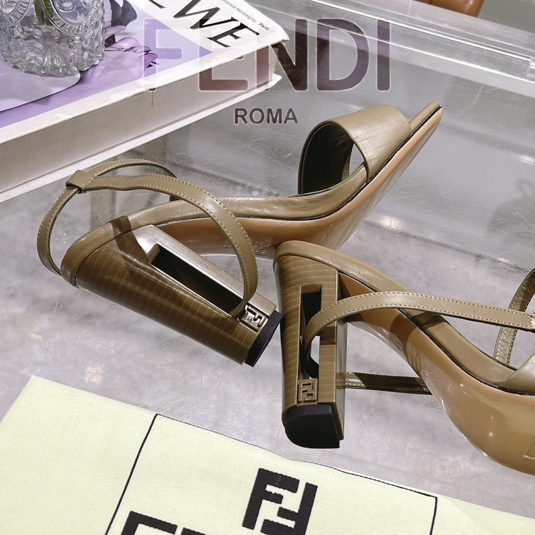 Fendi Delfina Green FF Nappa Leather High-heeled Sandals - DopestKickz