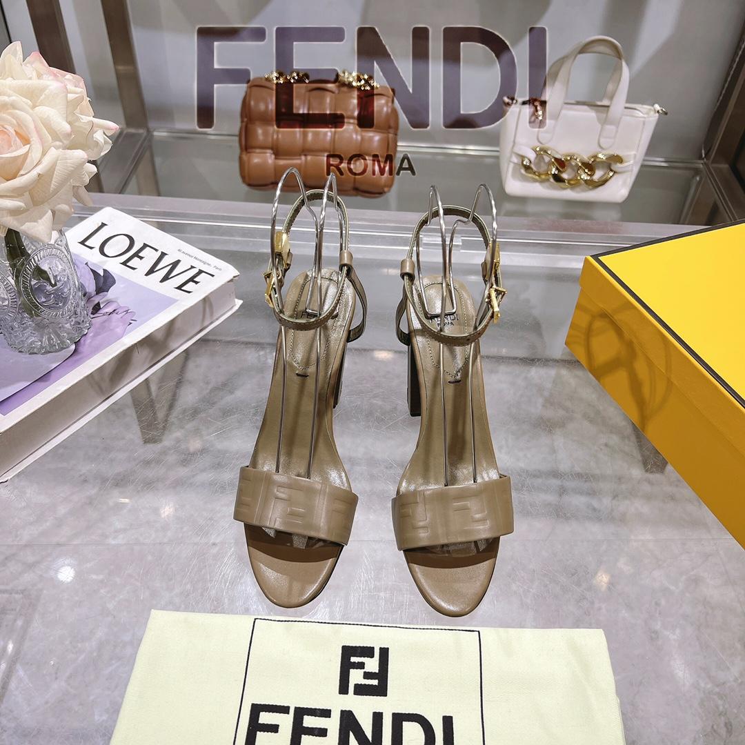 Fendi Delfina Green FF Nappa Leather High-heeled Sandals - DopestKickz