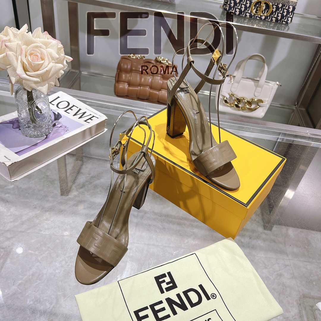 Fendi Delfina Green FF Nappa Leather High-heeled Sandals - DopestKickz