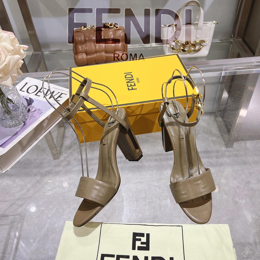 Fendi Delfina Green FF Nappa Leather High-heeled Sandals - DopestKickz