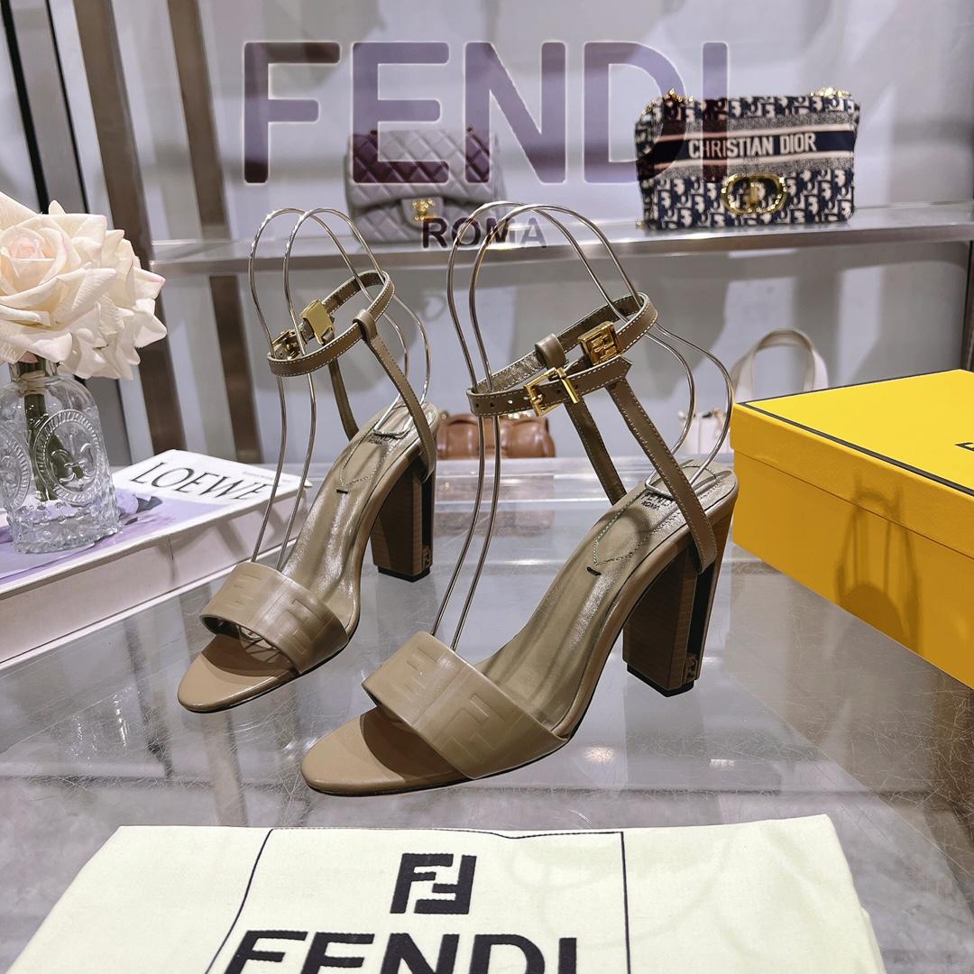 Fendi Delfina Green FF Nappa Leather High-heeled Sandals - DopestKickz