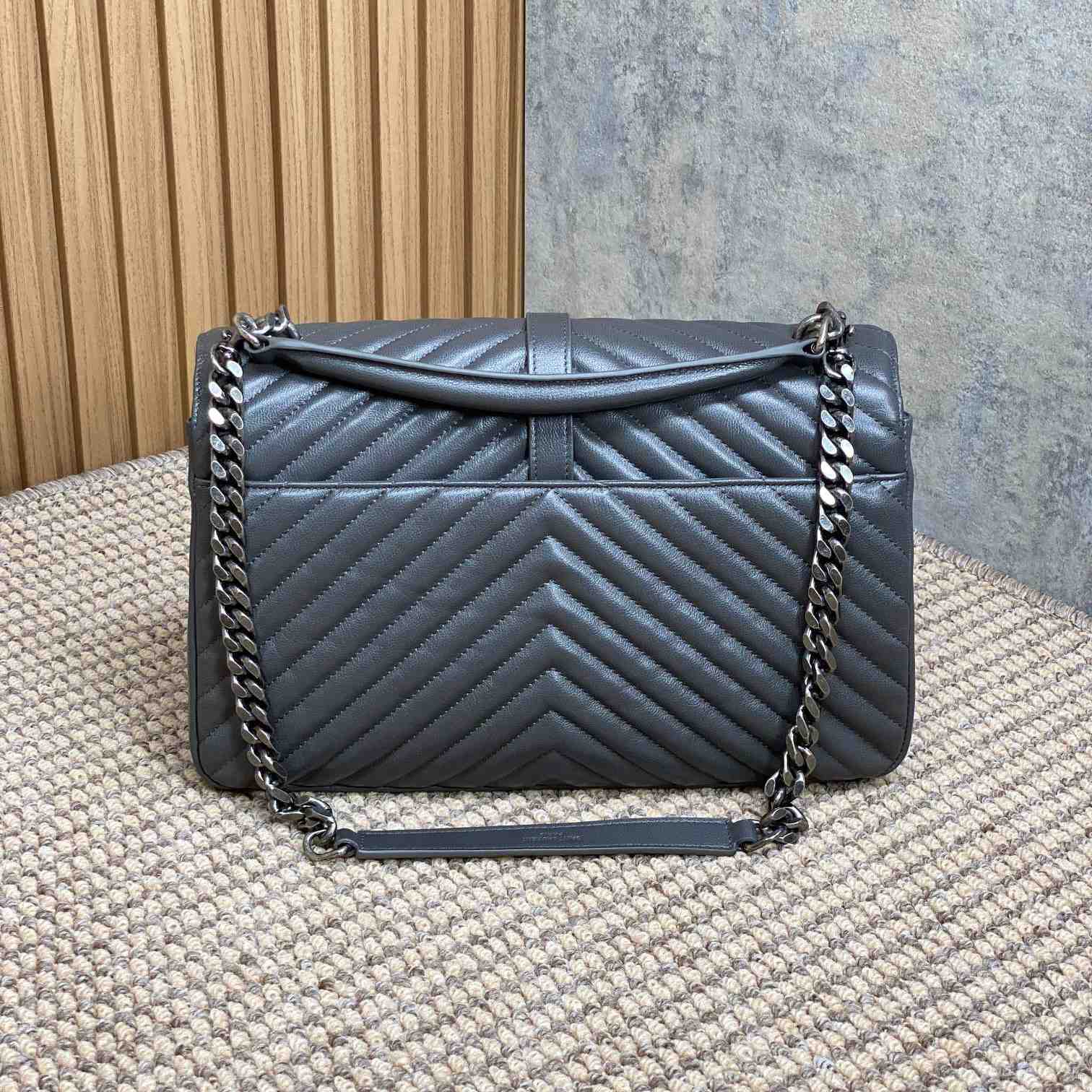 Saint Laurent Gray Matelassé Sheepskin Large College Bag  32cm - DopestKickz