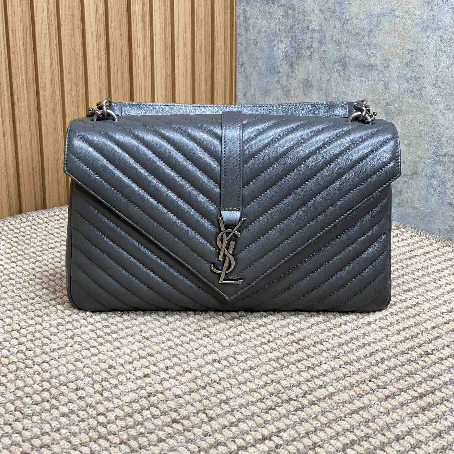 Saint Laurent Gray Matelassé Sheepskin Large College Bag  32cm - DopestKickz