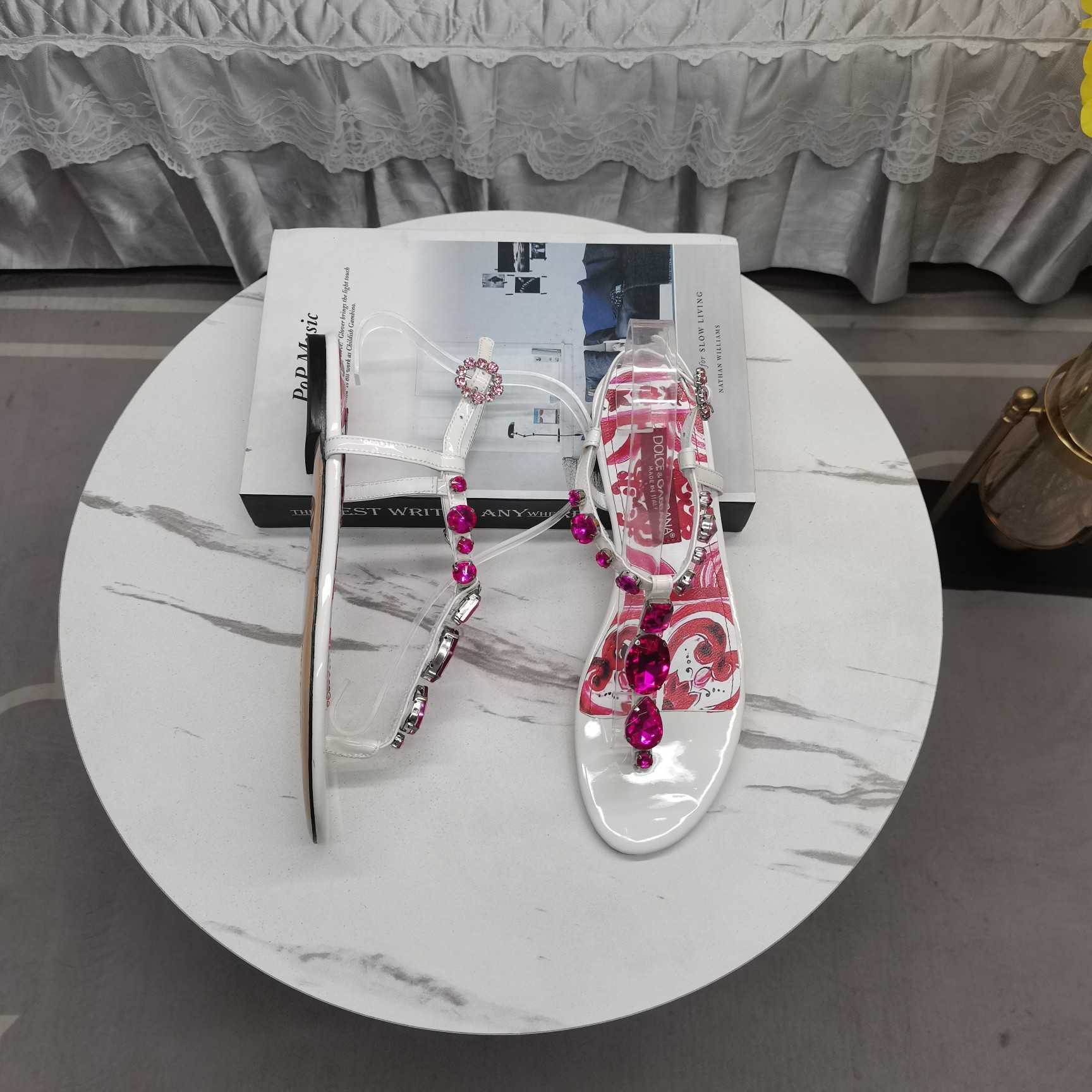 Dolce & Gabbana Patent Leather Thong Sandals - DopestKickz