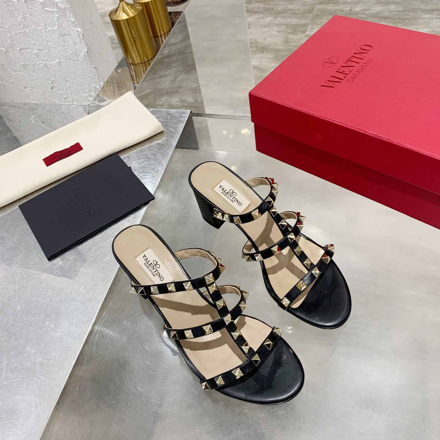 Valenti Rockstud Calfskin Leather Slide Sandal  - DopestKickz