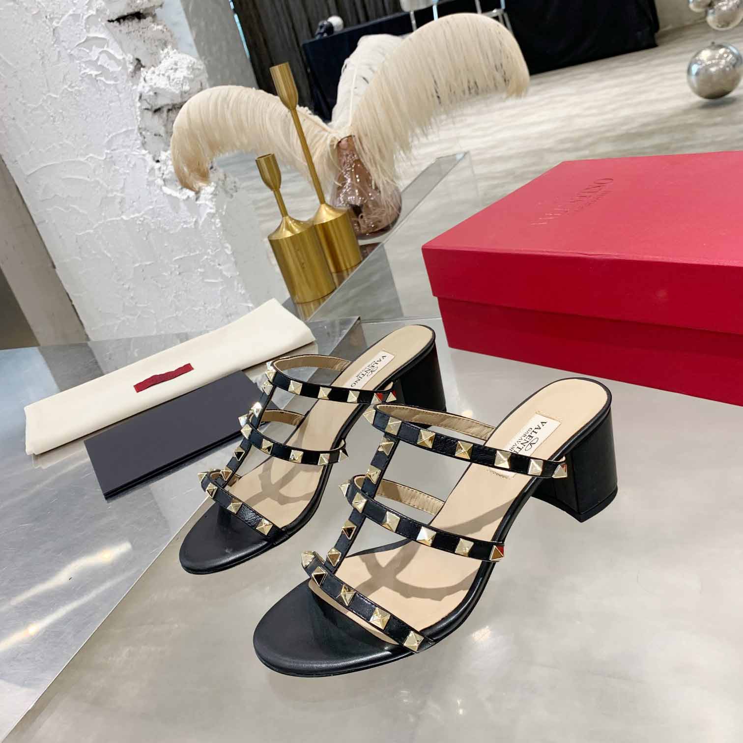 Valenti Rockstud Calfskin Leather Slide Sandal  - DopestKickz