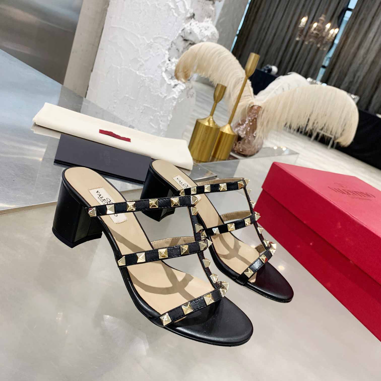 Valenti Rockstud Calfskin Leather Slide Sandal  - DopestKickz