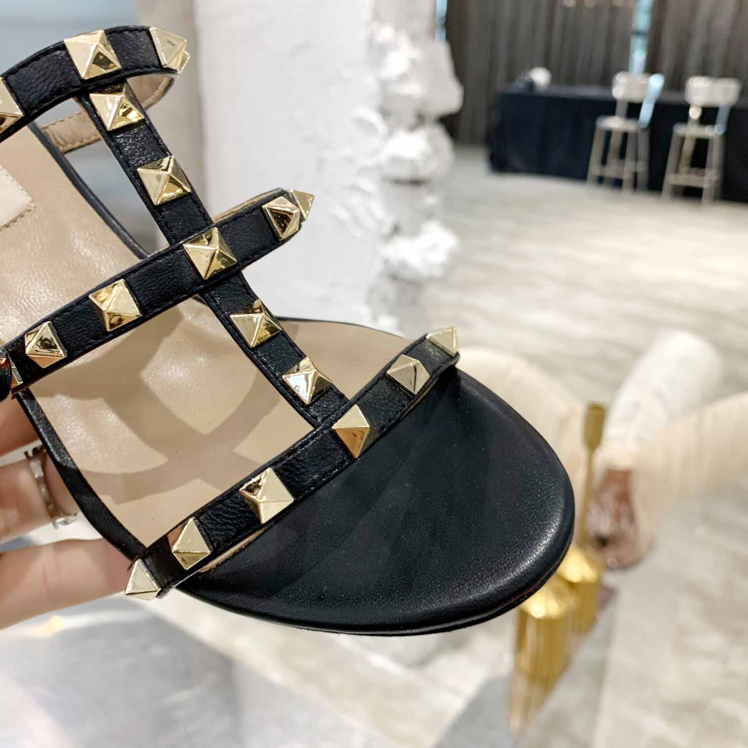 Valenti Rockstud Calfskin Leather Slide Sandal  - DopestKickz