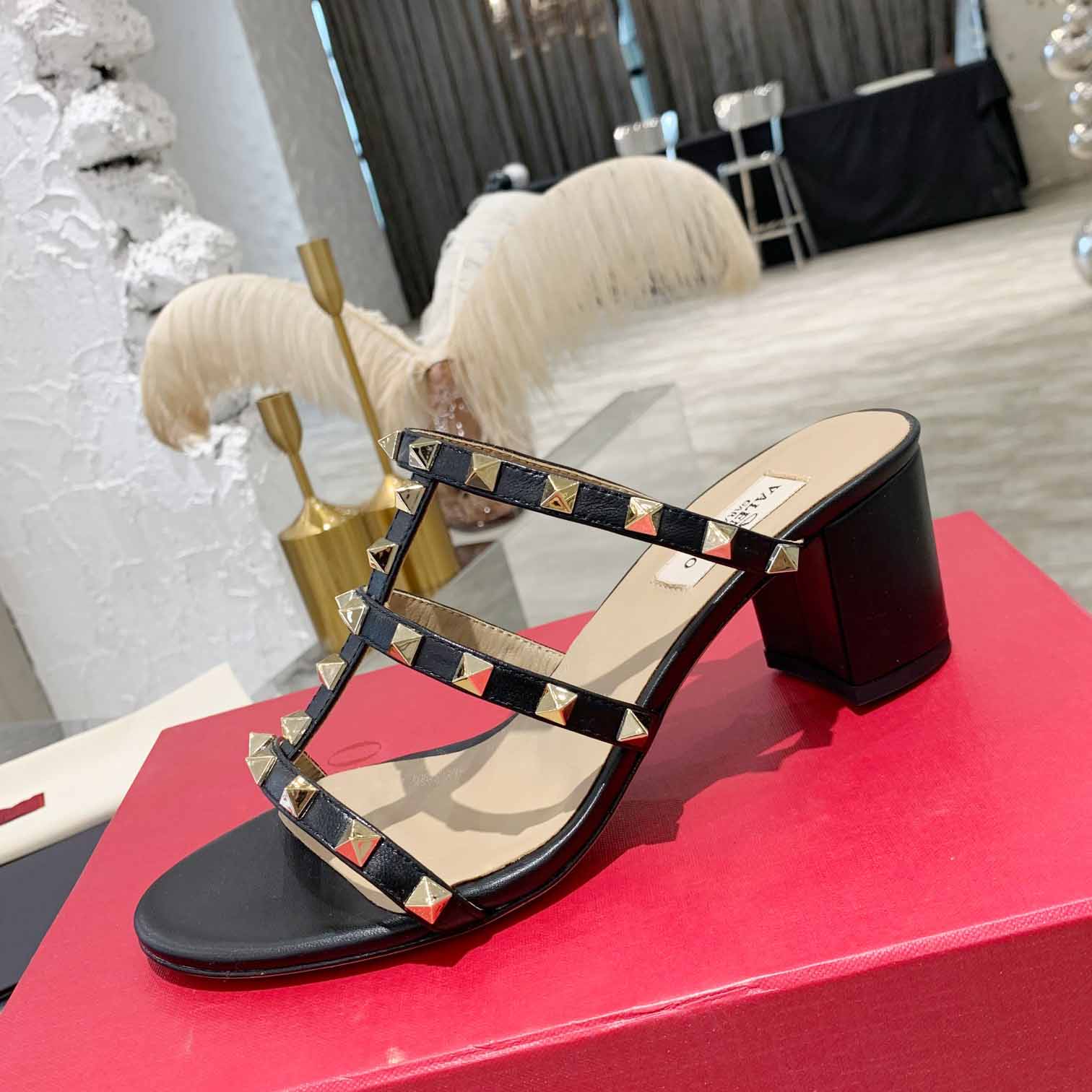 Valenti Rockstud Calfskin Leather Slide Sandal  - DopestKickz