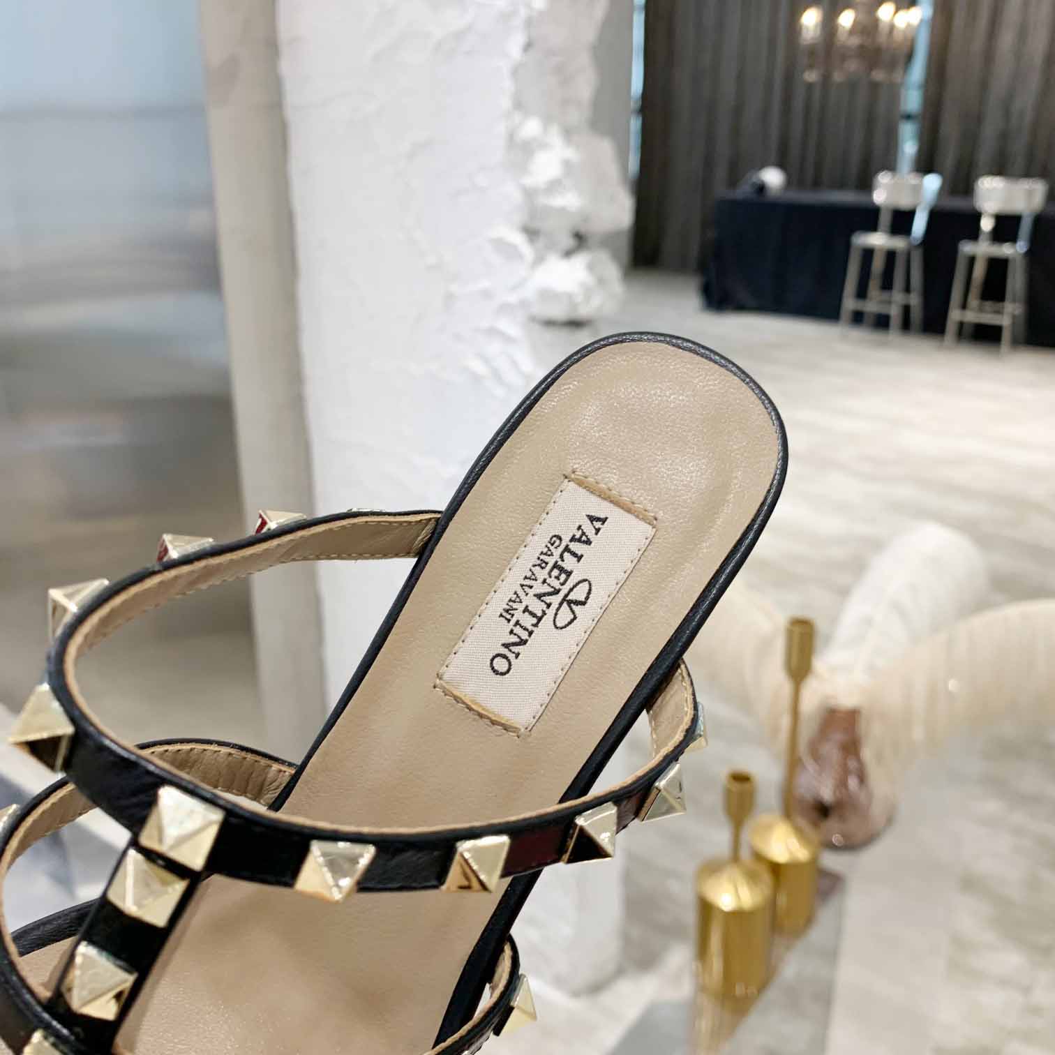 Valenti Rockstud Calfskin Leather Slide Sandal  - DopestKickz