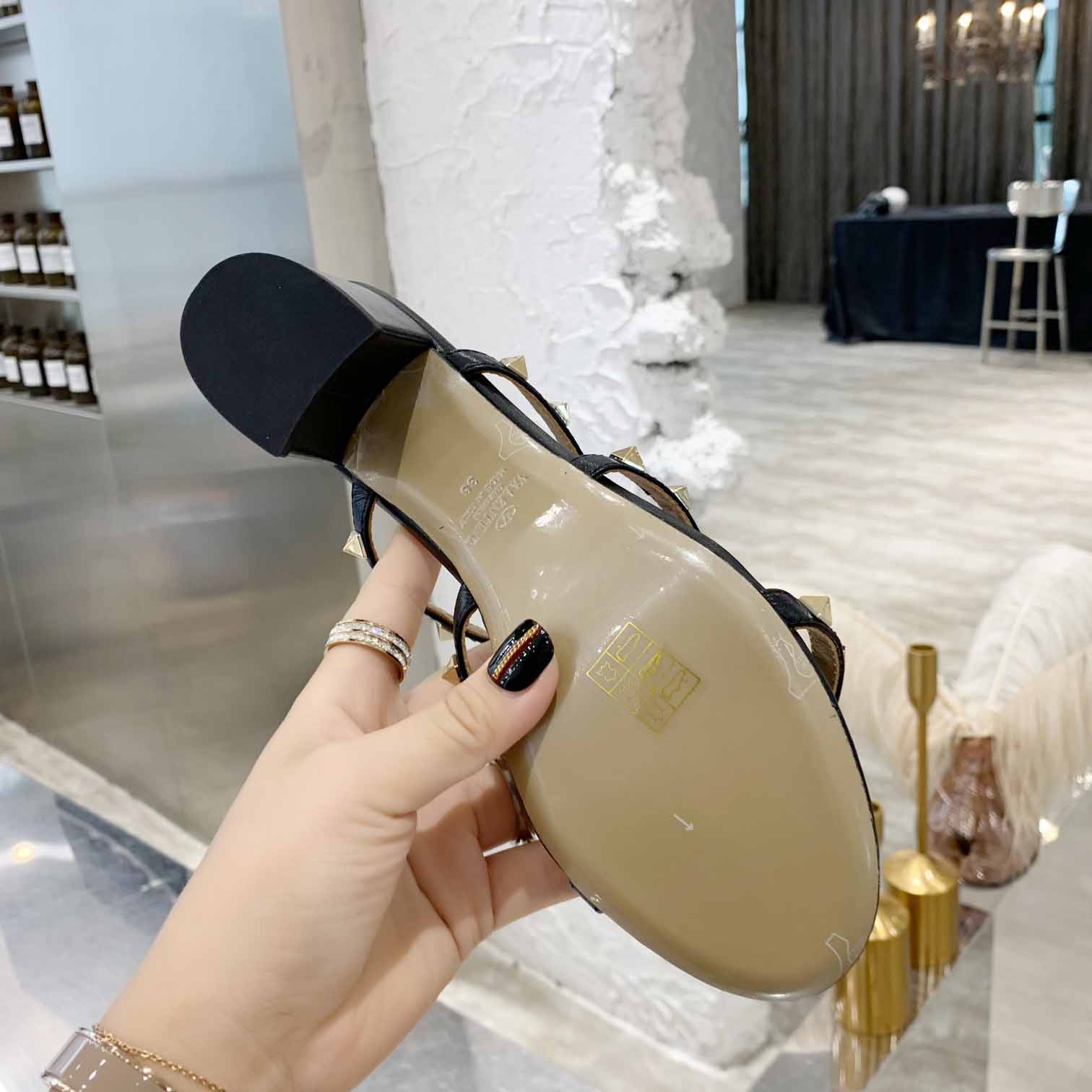 Valenti Rockstud Calfskin Leather Slide Sandal  - DopestKickz