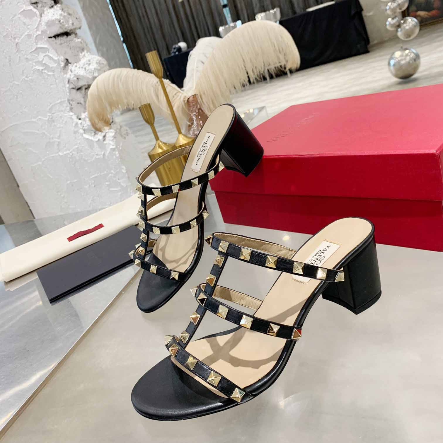 Valenti Rockstud Calfskin Leather Slide Sandal  - DopestKickz