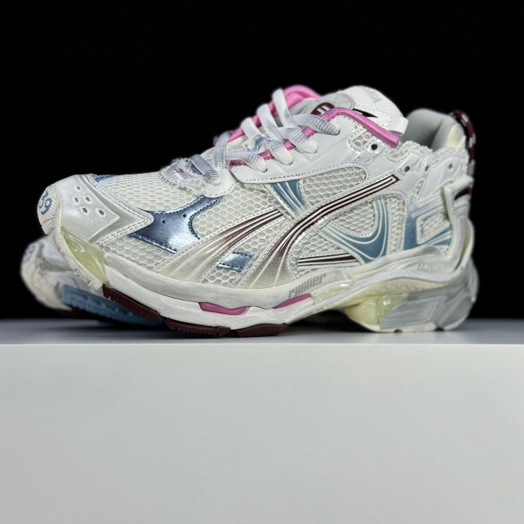 Balenciaga Runner Gradient Sneaker In White, Brown, Blue, Pink And Grey Mesh - DopestKickz