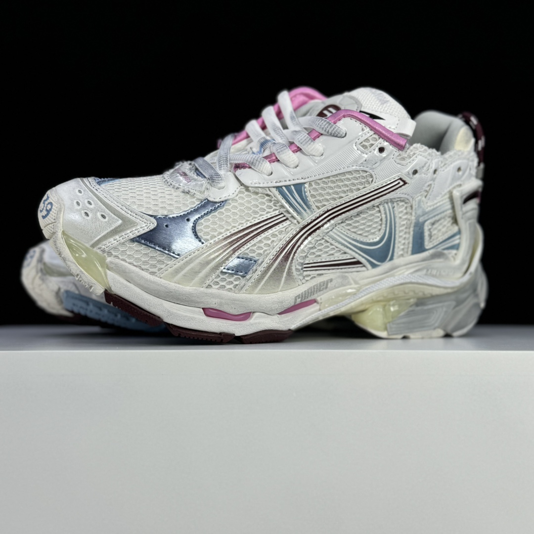 Balenciaga Runner Gradient Sneaker In White, Brown, Blue, Pink And Grey Mesh - DopestKickz
