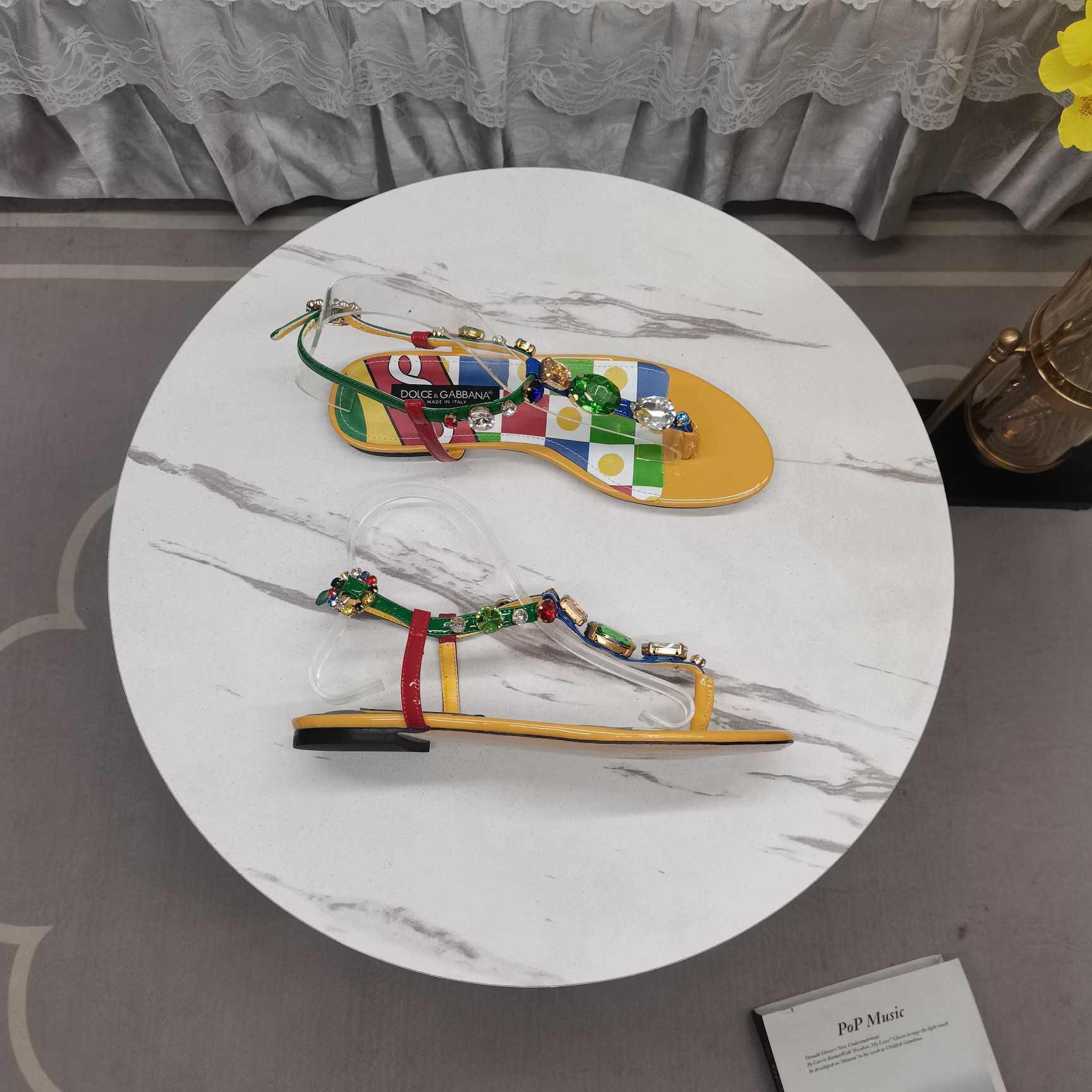 Dolce & Gabbana Embellished Patent Leather Thong Sandals - DopestKickz