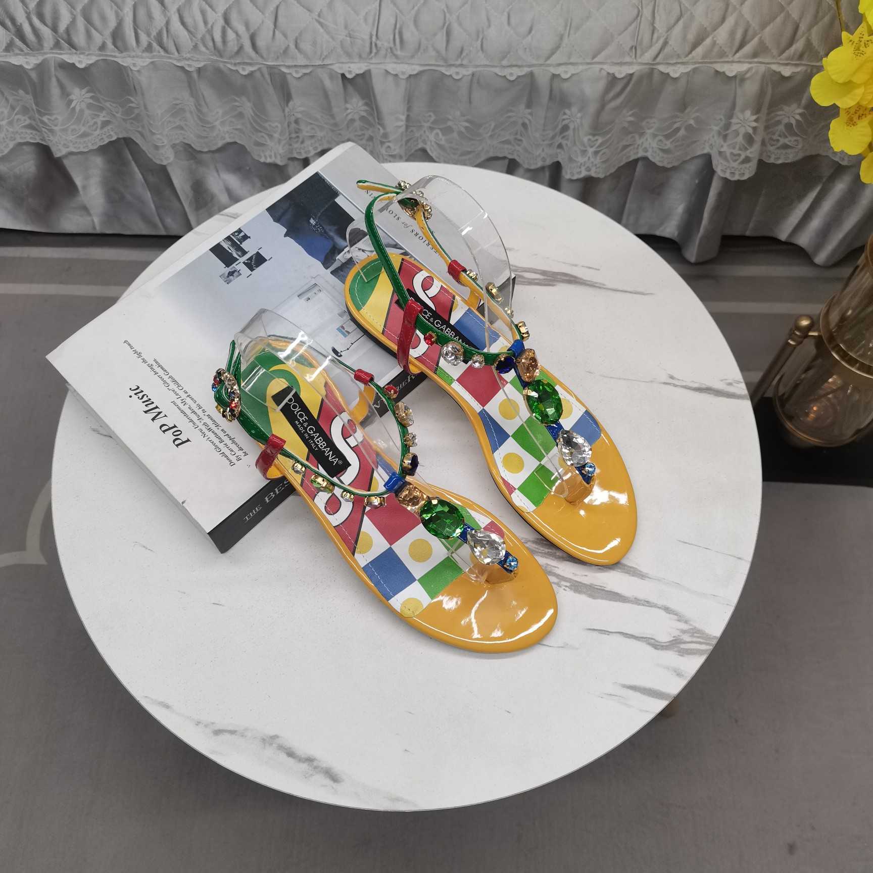 Dolce & Gabbana Embellished Patent Leather Thong Sandals - DopestKickz