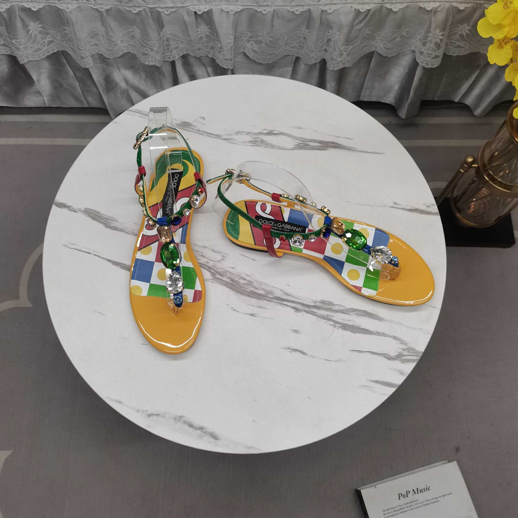 Dolce & Gabbana Embellished Patent Leather Thong Sandals - DopestKickz