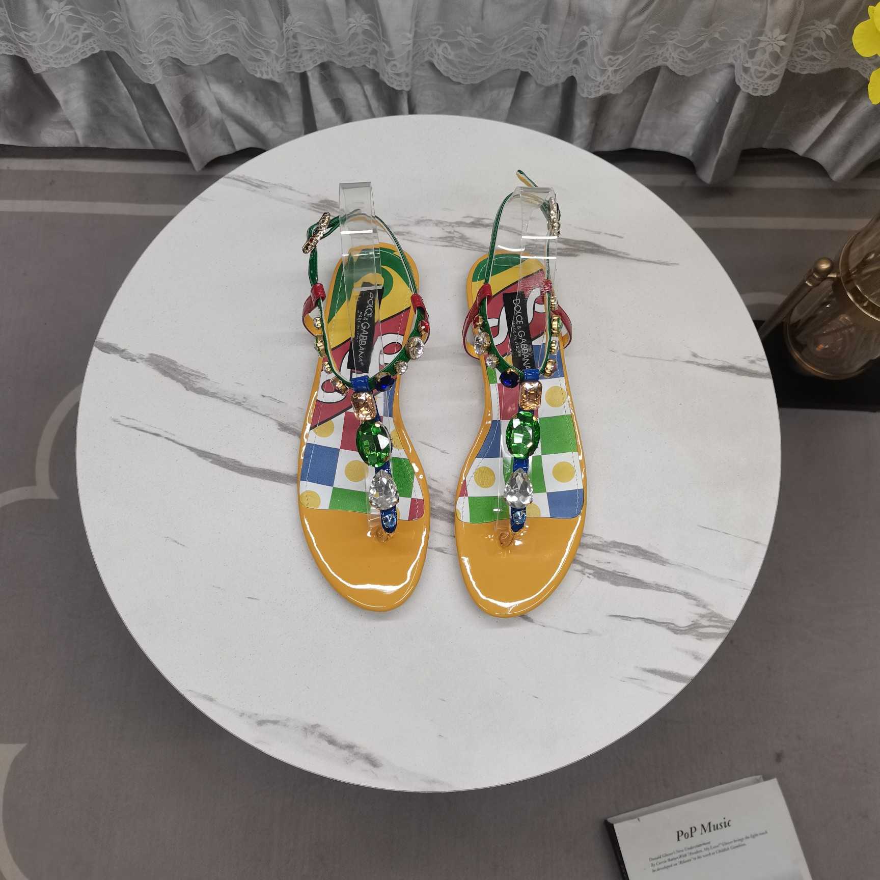 Dolce & Gabbana Embellished Patent Leather Thong Sandals - DopestKickz