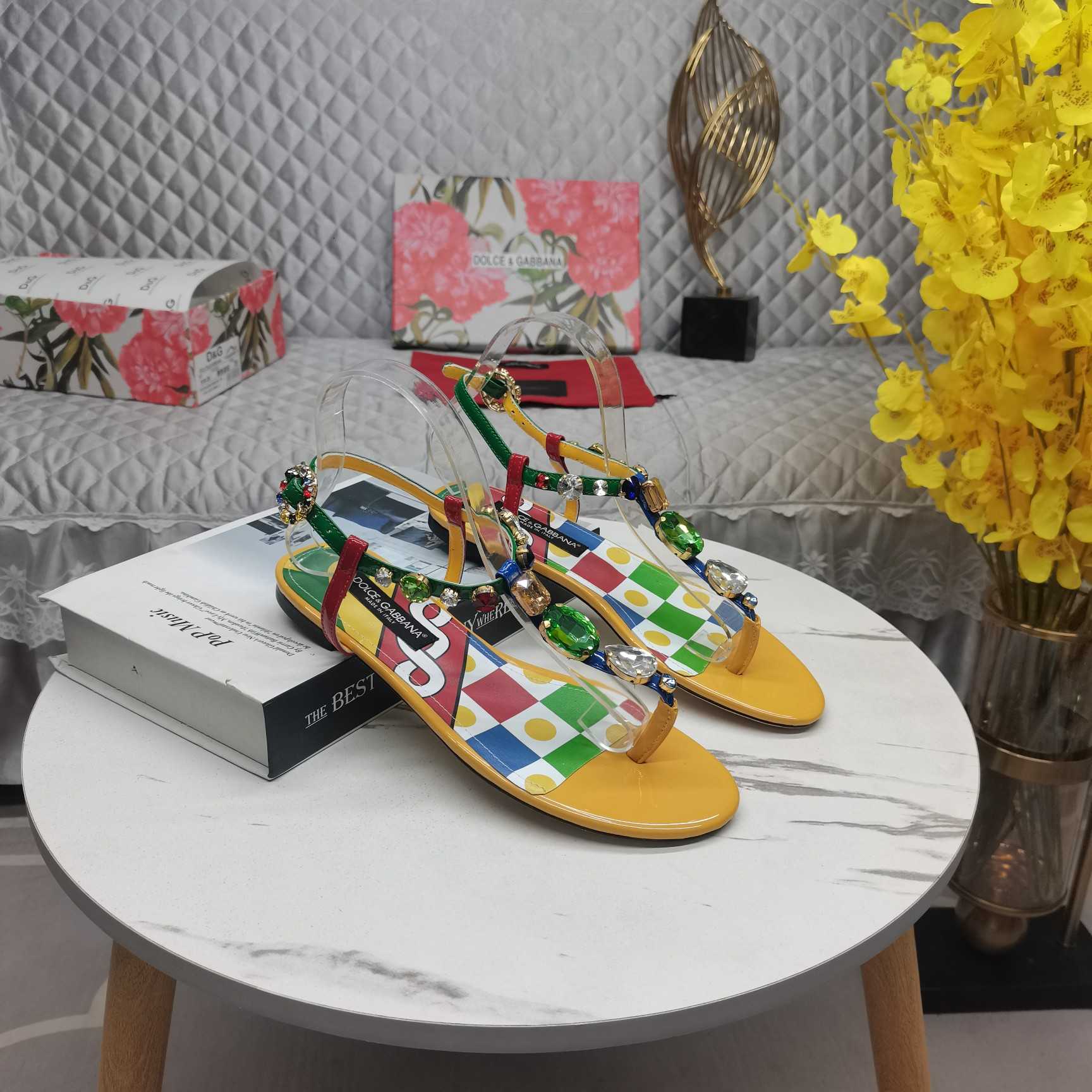 Dolce & Gabbana Embellished Patent Leather Thong Sandals - DopestKickz