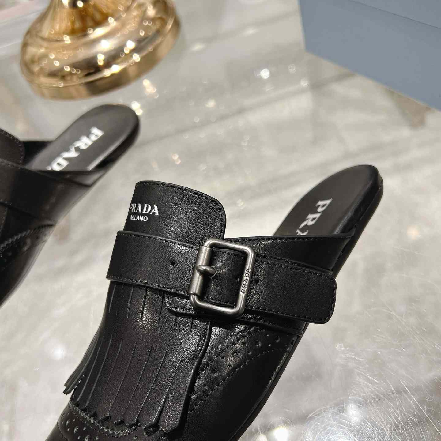 Prada Shuffle Fringed Monk Strap Leather Mules - DopestKickz