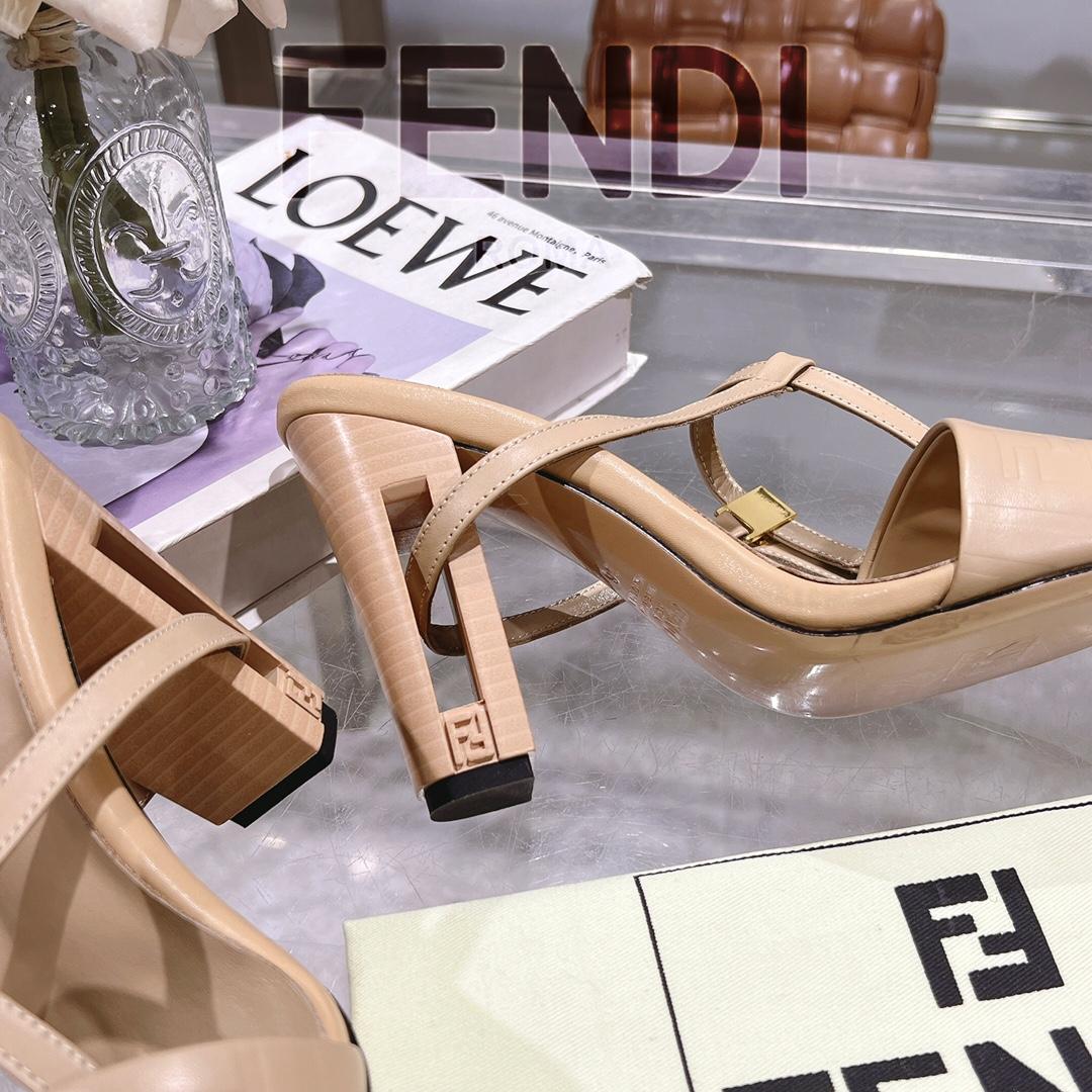 Fendi Delfina Beige FF Nappa Leather High-heeled Sandals - DopestKickz