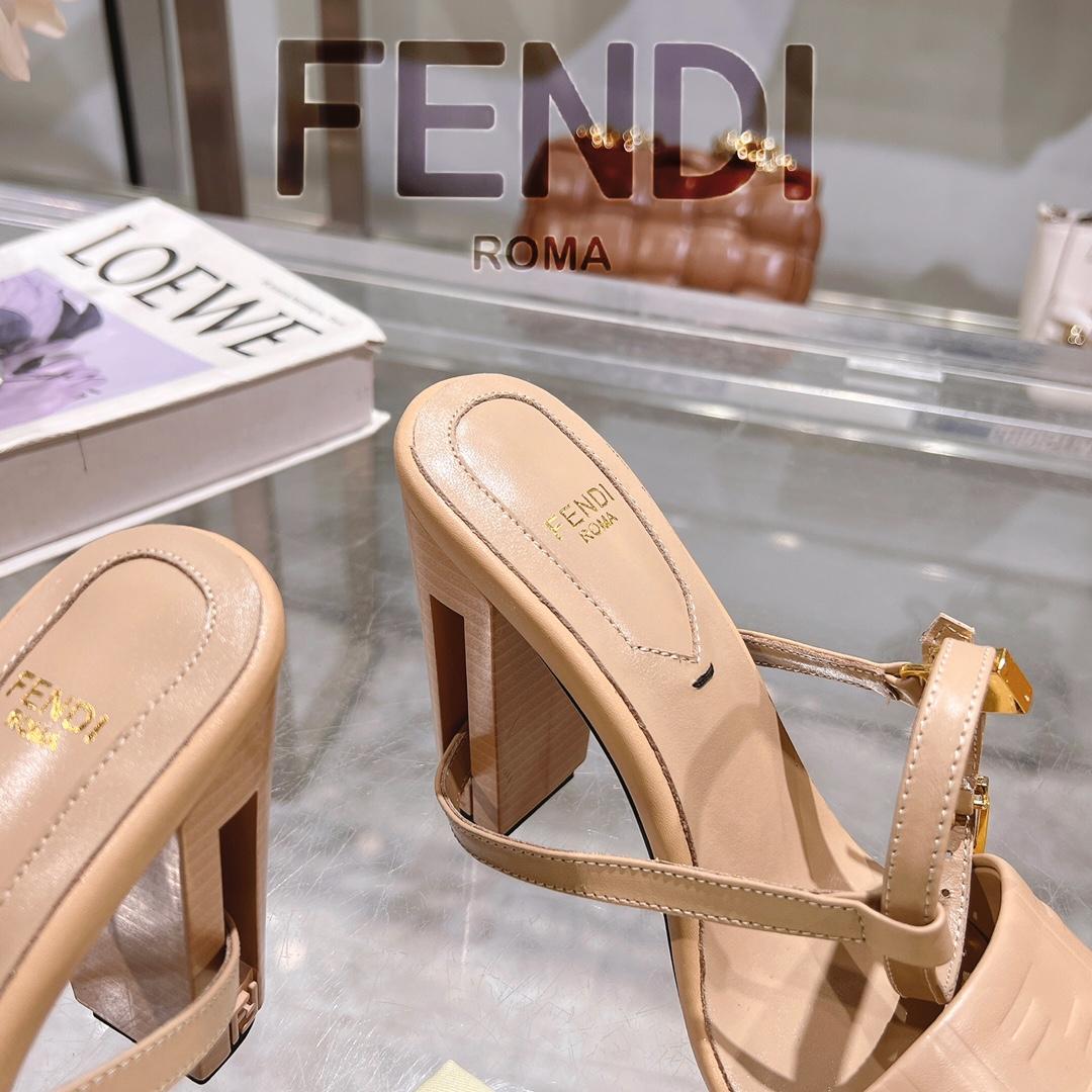 Fendi Delfina Beige FF Nappa Leather High-heeled Sandals - DopestKickz