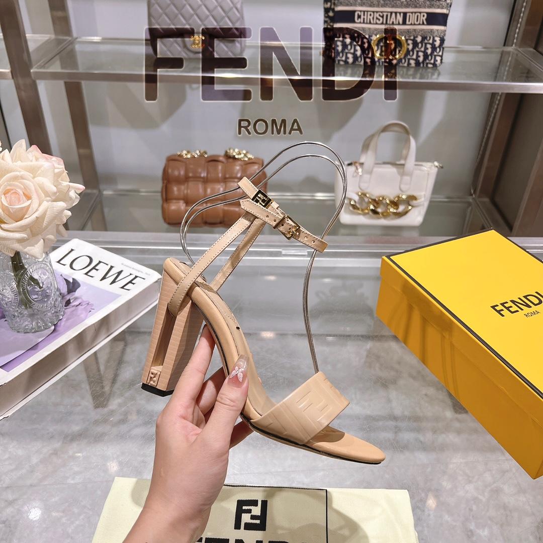 Fendi Delfina Beige FF Nappa Leather High-heeled Sandals - DopestKickz