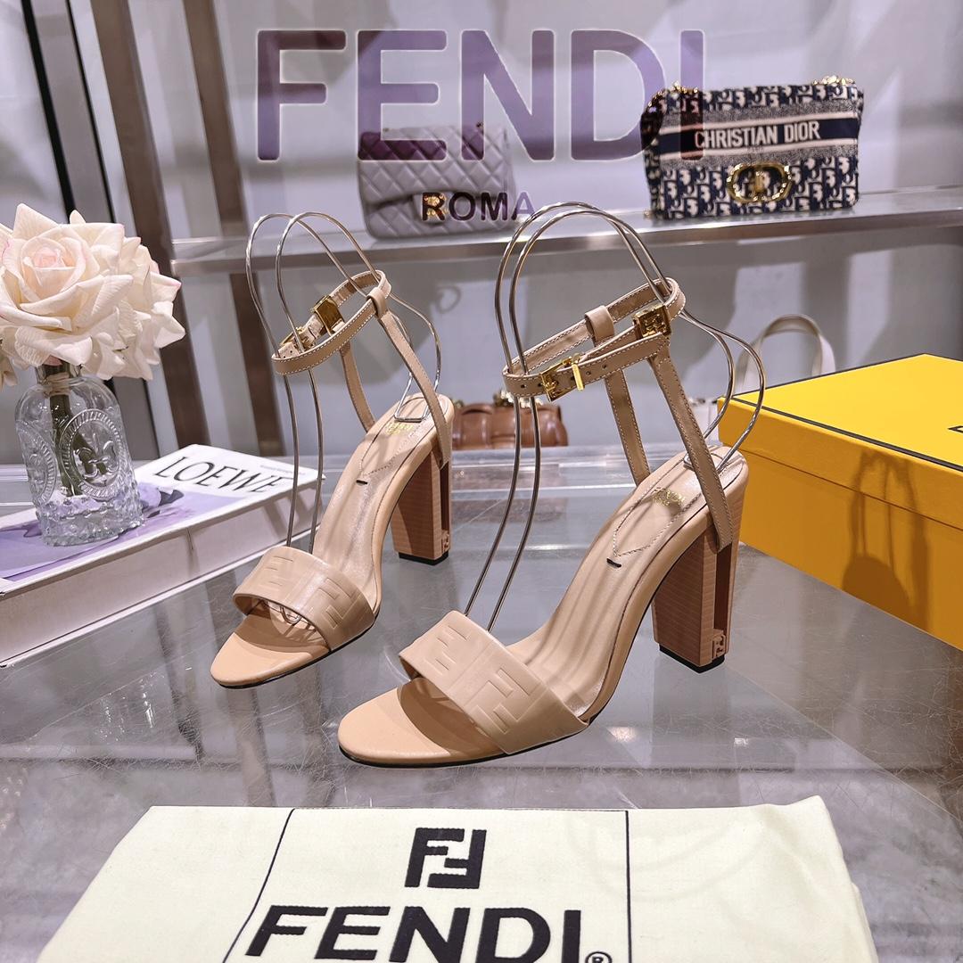Fendi Delfina Beige FF Nappa Leather High-heeled Sandals - DopestKickz
