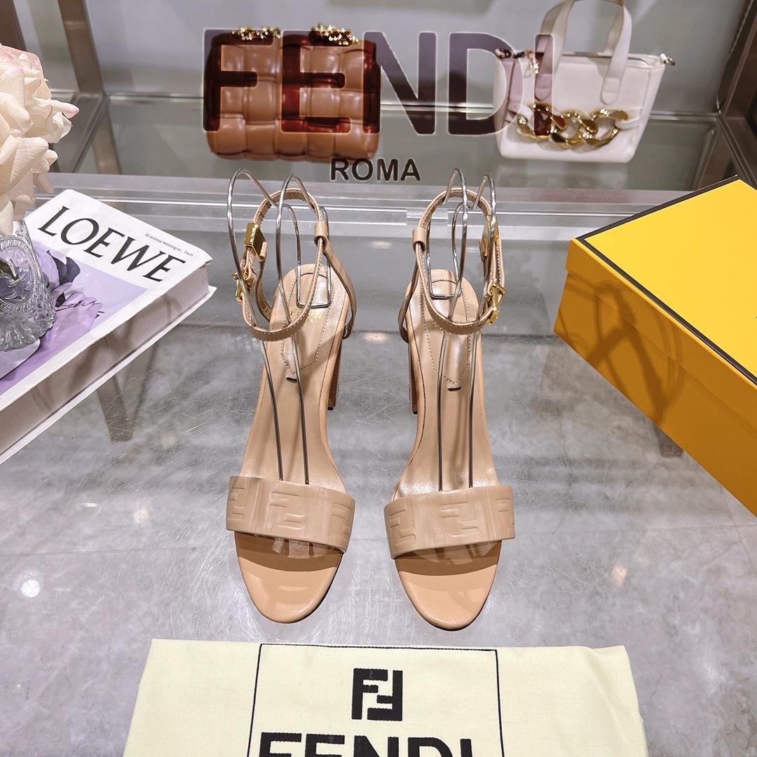 Fendi Delfina Beige FF Nappa Leather High-heeled Sandals - DopestKickz